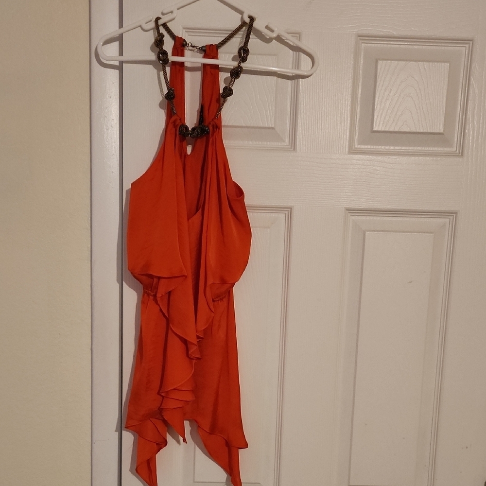 Orange Halter Top with Beaded Neckline